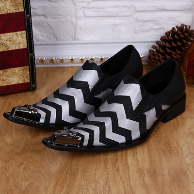#ad Fashion Stripe Party Men Shoes Metal Pointed Toe Shoes Business Oxford Footwear $157.78