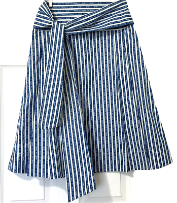 #ad Tory Burch $380 Women#x27;s Blue White Gemini Link Stripe Tie Waist Wrap Skirt 8 $150.00