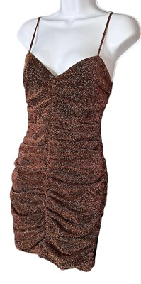 #ad Macys A. Peach Gold Glitter Cocktail Dress Homecoming Party Juniors Medium $64 $16.50