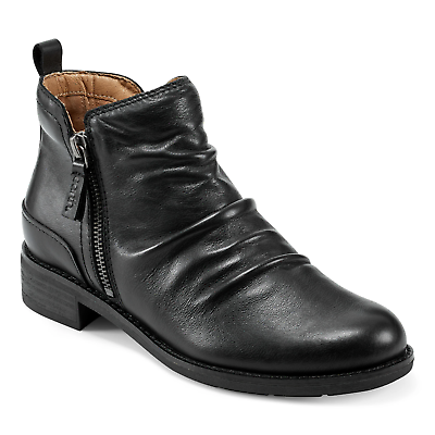 Women#x27;s Leather Upper Round Toe Casual Booties Boots $70.00