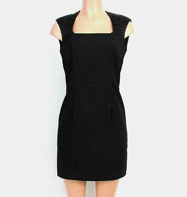 #ad Lois Snyder Dani Max Black Cocktail Dress Size 6 Beaded Shoulders Dressy Sheath $13.45
