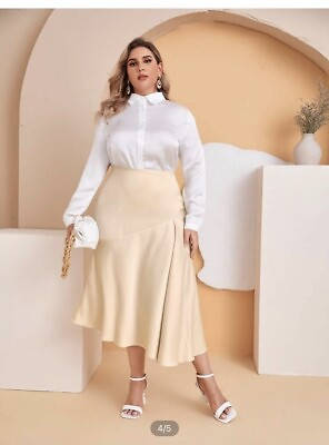 #ad #ad women plus solid skirt zipper side beige color size 0XL 12 $9.96