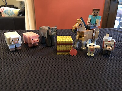 #ad Mojang Minecraft lot of figurines featuring Steve with animals $15.00