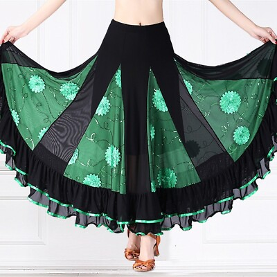 #ad #ad Lady Ballroom Skirt Dresses Modern Dance Floral Ruffle Waltz Tango Latin Fashion $48.93