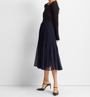 #ad Club Monaco Women#x27;s Yowshee Skirt Pleated Black amp; Blue Size 0 Retail $179 $59.99
