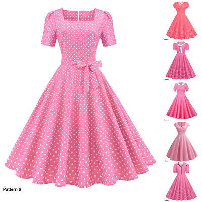 #ad Women#x27;s Rockabilly 50s 60s Party Dress Short Sleeve Swing Vintage Evening Dress $21.79