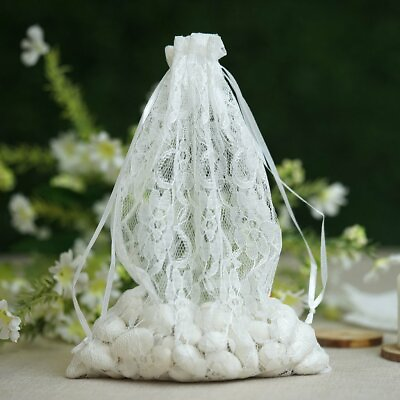 6X9quot; White Floral Lace Gift Favor Bags with Pull String Drawstring Pouches Party $31.09