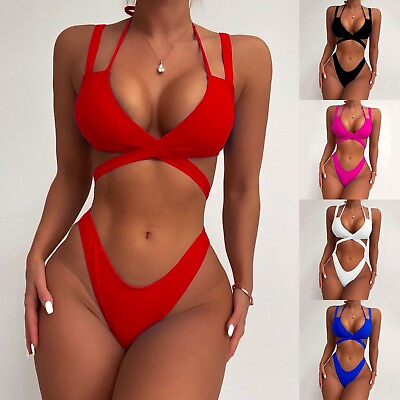 #ad Women Swimsuits Bikini Size 6 8 10 High Waisted Swimsuit Bathing Suit $15.79