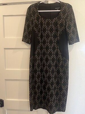 #ad Connected Apparel Womens Cocktail Dress MIDI Size 12 Black amp; Gold Party $32.99