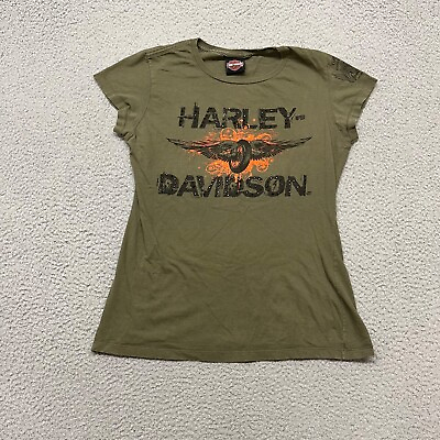 Harley Davidson Shirt Womens Extra Large Army Green Orlando Harley Womens XL $17.88