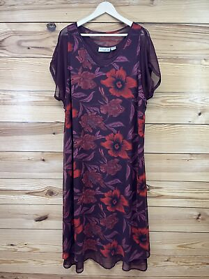 #ad Vtg Kloz Lyne Maxi Dress 2X Red Floral Two Layers Sheer Womens Plus Size B110 $27.99