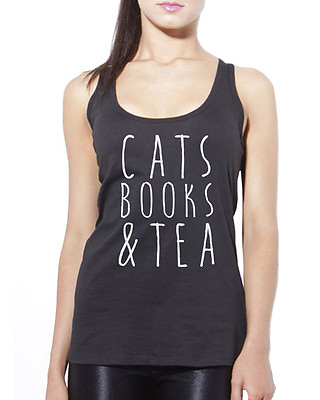 Cats Books and Tea Cute Tumblr Hipster Womens Vest Tank Top GBP 14.99