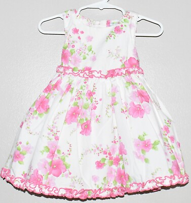 #ad Polly amp; Friends Baby Girls White Floral Lined Sleeveless Dress Size 12M $14.99