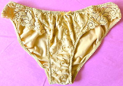 #ad Vintage 90#x27;s Victoria#x27;s Secret Gold Embroidered Cotton Lace Bikini Panties Bow M $19.99