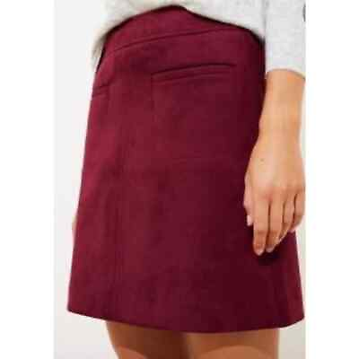 #ad Loft Faux Suede Pocket Shift Mini Skirt Deep Ruby Size 6 $29.99
