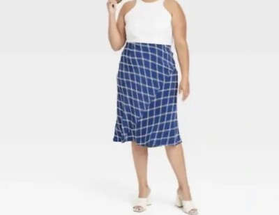 #ad #ad NWT Ava amp; Viv Summer Women#x27;s Plus Size Midi Skirt 3X Blue Plaid Adorable $13.99