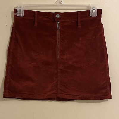 Madewell Stretch Velveteen Maroon Straight Zip Mini Skirt size 27 Pockets.. $30.00