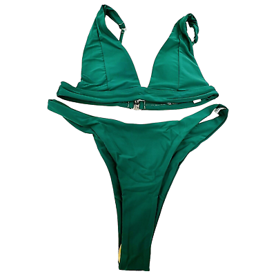 #ad Jeniulet Womens Size M 2PC High Cut Cheeky Bikini Set Padded Adjustable Green $12.99