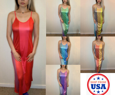 Women Summer Long Rainbow Maxi Dress Ladies Boho Holiday Beach Party Sundress $12.99