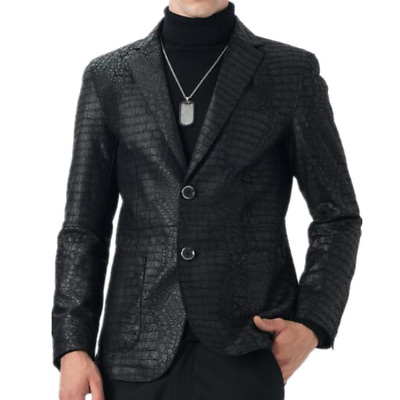 #ad Fashion Black Sheepskin Blazers Mens Alligator Jackets Party Fall Outwear Coats $299.99