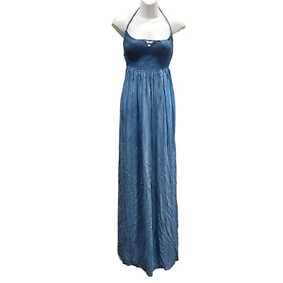 #ad Boho Me Backless Maxi Dress Med Lite Blue $20.99