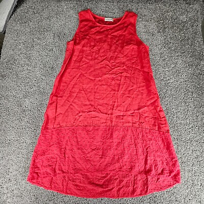 #ad Terzo Millennio Dress Sz Large Red Linen Italy Sleeveless Midi Eyelet Designer $32.87