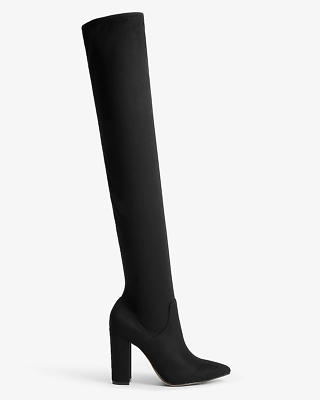 #ad Express Womens Boots Black Block Heels Pointed Toe Over Knee High Zipper 8 $34.99