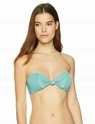 #ad Mae Swimwear First Mate Knot Center Smocked Bandeau Bikini Top A C Cups $5.99