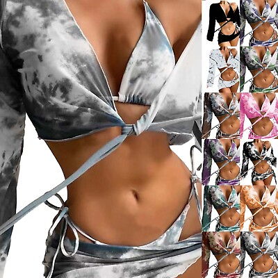 #ad Women#x27;s Four Piece Swimsuit Sexy Bikini Set Summer Bikini Cover Up Bathing Suit $9.24