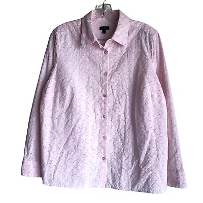 #ad Talbots Women#x27;s Blouse Plus Petite 1XP Pink Embroidered Eyelet 100% Cotton $19.52