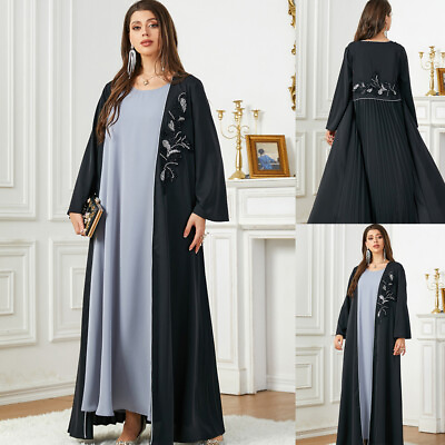 #ad Dubai Abaya Open Cardigan Maxi Dresses Muslim Kimono Islamic Kaftan Women Abayas C $51.68