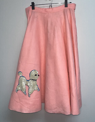 #ad 50s Sock Hop Handmade Felt Pink Poodle Skirt Halloween Costume W 16.5 18.5quot; L33quot; $24.99