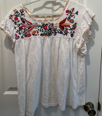 #ad Altar#x27;d State Embroidered Flutter Sleeve Top White Floral Boho Medium $18.00