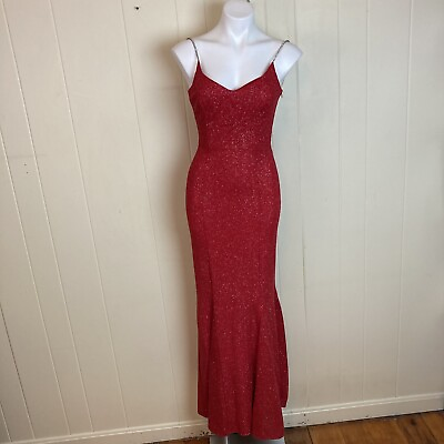 Vintage Long Slinky Sparkly Red Dress Medium Evening Cocktail Glam Gown $37.99