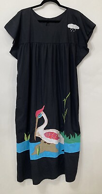 #ad Vintage Oaxacan Mexican Dress Bird Embroidered Long Maxi Black Womens Large $24.99