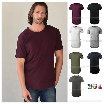Mens Basic Long T Shirt Extended Fashion Hipster Lot Elongated Crew Neck Tee $8.99