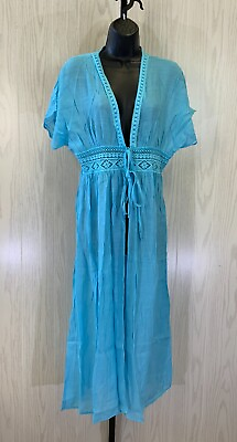 Wander Agio Long Flowy Beach Cover Up Women#x27;s One Size Blue NEW MSRP $24.99 $15.99