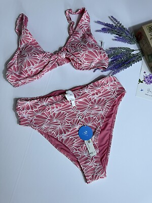 #ad CUPSHE Bikini Set for Women Two Piece Swimsuits High Waist Floral Print Sz L $21.99