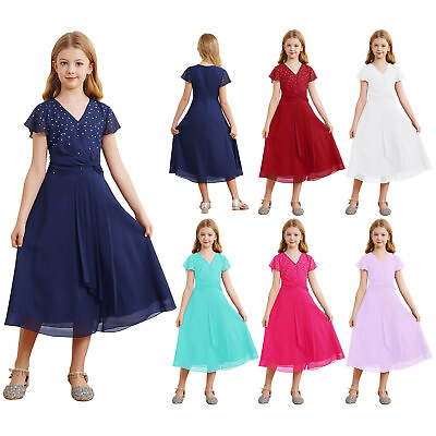 #ad Kids Girls Dresses Gown Sundress Twisted Flower Dress Workout Dancewear Flowy $18.79