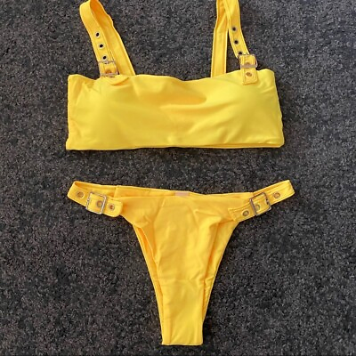 #ad Yellow belted bikini swimsuits New And Bottom Sealed Size S $17.32