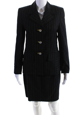 #ad Escada Womens Pinstripe Knee Length Pencil Skirt Suit Navy Blue Size EU 34 38 $109.79