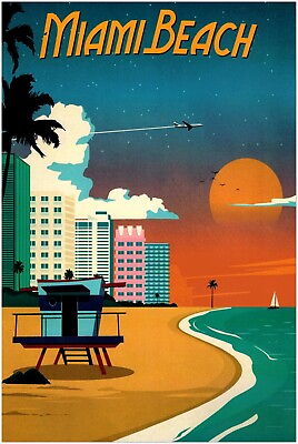 #ad Miami Beach Florida Vintage Travel Poster Retro Posters $10.99