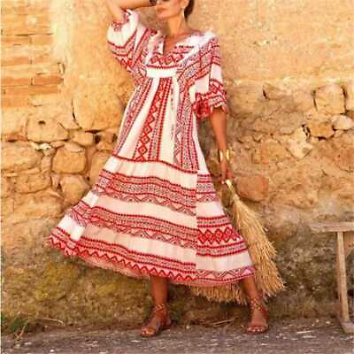 #ad #ad Fashion Boho Dress Print Dress Women Dress Beach Holiday Dress Maxi Dress $24.89