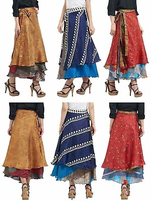 #ad 2 PCs Vintage Silk Sari Skirt Bohemian Multicolor Hippie Skirt $23.56