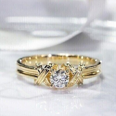 2Ct Round Cut Lab Created Diamond Women Engagement Ring 14K Yellow Gold Finish $80.84