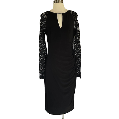 #ad Betsy amp; Adam Women#x27;s Cocktail Dress Size 6 Black Sequin Lace Long Sleeve Sheath $69.99