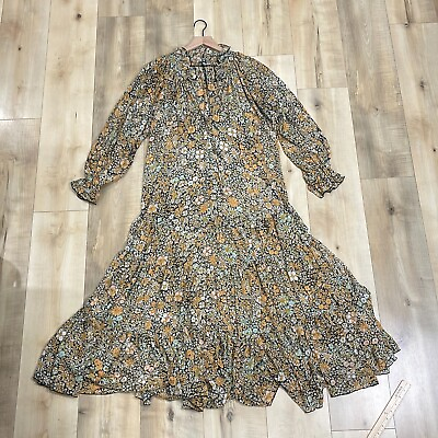 #ad Free People Womens Multicolor Floral Ruffle Long Sleeve Boho Dress Size Large $67.49