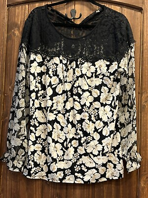 #ad August Silk XL Extra Large Women Embroidered Lace Boho Vintage Peasant Shirt Top $8.00