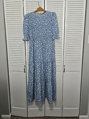 #ad BTFBM Blue Smocked Ruffled Maxi Dress 3 4 Sleeve Womens Size XL Party $32.99