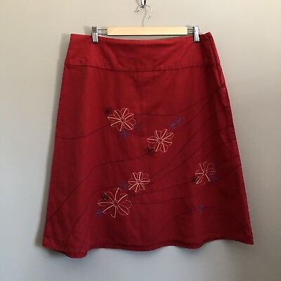 #ad Next Skirt Womens UK 16 Red Linen Blend Floral Embroidered Boho Holiday Summer GBP 14.54